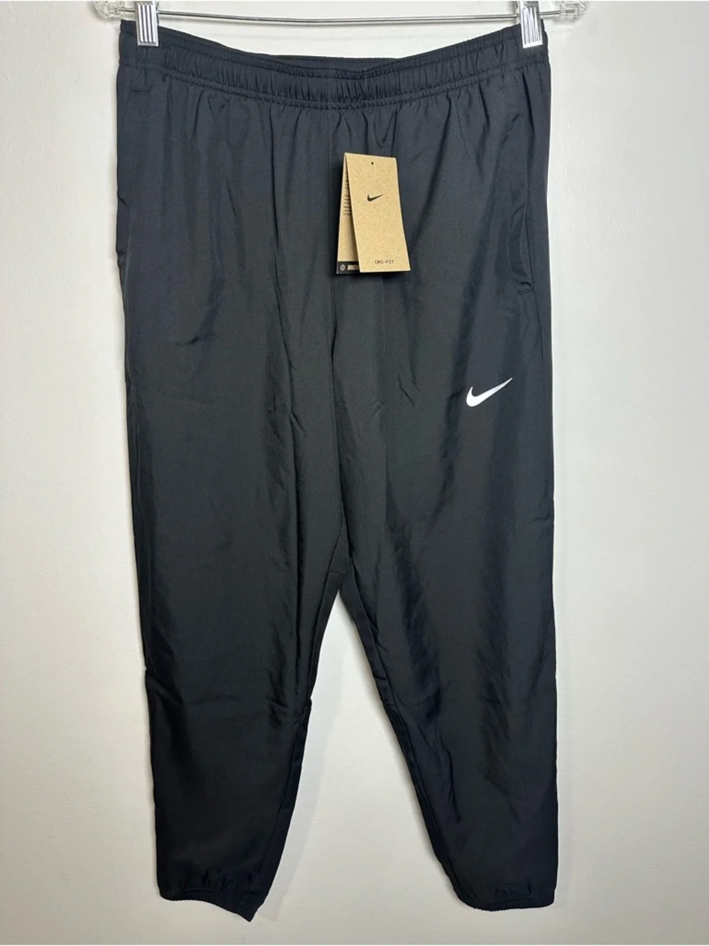 Nike Black Athletic Dri FIT Joggers with White Swoosh medium men’s zip bottoms